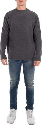 OAMC Mens Stone Grey Logo-Print Wool Jumper