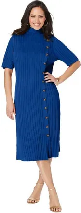 Jessica London Button Front Sweater Dress in Dark Sapphire at Nordstrom, Size 32