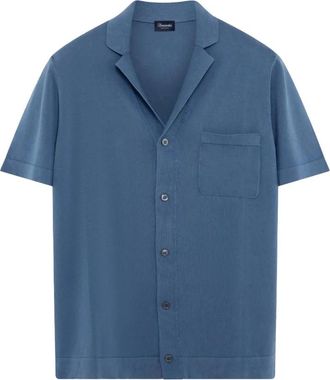 Drumohr Gebreid shirt met korte mouwen - Heren - Korte mouwen Overhemden - Blauw - M - Overhemden