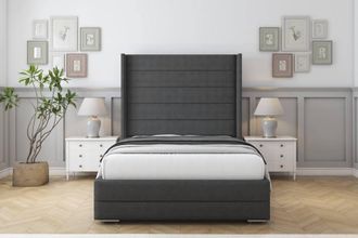 Sloomy Sterling Dumfries Bed Frame With 50 Upholstered Wingback Headboard in Dark Grey | Size: Single