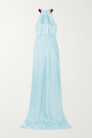 Saloni Abito Maxi In Seta Martellata Con Finiture In Velluto Michelle - Blu