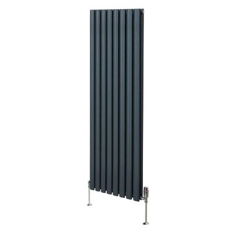 MonsterShop Oval Column Radiator & Valves - 1600mm x 480mm - Anthracite Grey