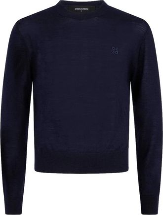 Dsquared2 Gebreide trui met ronde hals - Heren - Truien - Blauw - Maat: XL Wol
