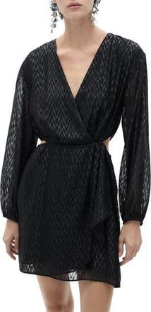 Mango Metallic Long Sleeve Cutout Faux Wrap Dress in Black at Nordstrom Rack, Size 4