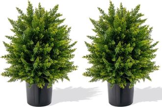 Costway Costway - Juego De &Aacute;rbol Artificial De Tejo De 55 Cm, Conjunto De 2 &Aacute;rboles Falsos De Arbusto En Maceta Con Cemento, A Prueba De Rayos Uv, Para Decora