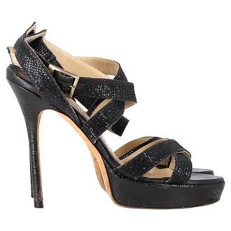 Jimmy Choo London Pre-owned Womens Vamp Glittered Platform Sandals in Black Leather - Size EU 37