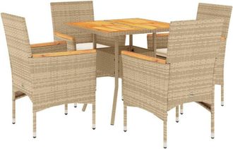 vidaXL Set De Comedor Jard&iacute;n 5 Pzas Con Cojines Rat&aacute;n Pe Acacia Beige Vidaxl