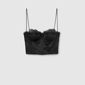 Gucci Embroidered Silk Satin Top, Black, Ready-to-wear