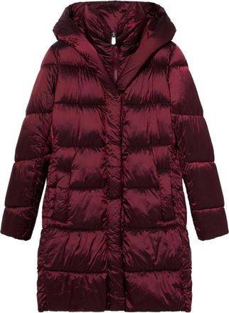 Oltre Lange Nylon Gewatteerde Jas met Capuchon - Dames - Parka Jassen - Rood - XL - Nylon - Jassen