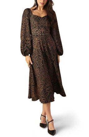 Flying Tomato Long Sleeve Belted Midi Dress in Brown at Nordstrom Rack, Size Medium