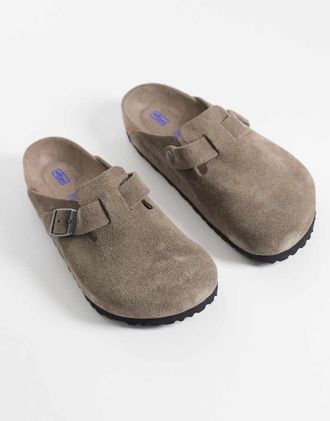 Birkenstock Boston sabot in suede grigio cemento-Marrone