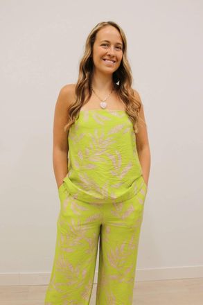 Entro Prima Botanical Print Tube Top In Chartreuse Multi