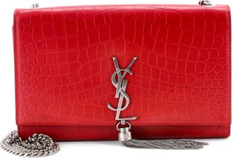 Saint Laurent Classic Monogram Tassel Crocodile Embossed Leather Medium crossbody bag - Rood