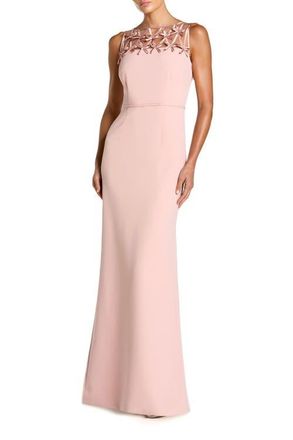 Mac Duggal Womens Sleeveless Crepe Gown With Embellished Bows in Blush at Nordstrom, Size 10