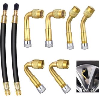 OEM Juego De 8 Piezas De Extensiones Para V&aacute;lvulas De Neum&aacute;ticos, Extensiones Angulares De 45&deg;, 90&deg; Y 135&deg; Y 2 Tubos De Goma Flexibles De 180 Mm, Adaptado