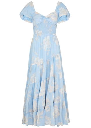 Free People Sundrenched Printed Cotton Maxi Dress - Blue - XS (UK 4-6 / XS) - XS (UK 4-6 /xs)