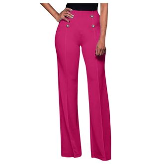 Generic Womens Straight Leg Trousers Finely Soft Ribbed Stretch Pull On Ladies Pants Casual High Waist Bottoms Wide Leg Trousers for Women UK Loose Long Pants