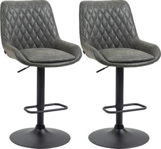 HOMCOM Bar Stools Set of 2 - Adjustable Bar Chairs 360&deg; Swivel for Kitchen Grey | TJ Hughes