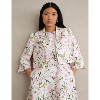 Hobbs London Lana Cropped Floral Jacket in Pale Pink Multi at Nordstrom, Size 10