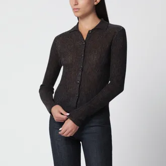 Brunello Cucinelli Cardigan Sparkling color caff&egrave; in seta, alpaca e lana