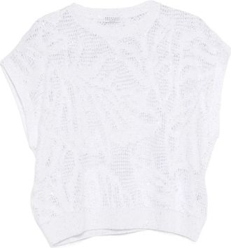 Brunello Cucinelli Katoenen T-shirt - Dames - Ronde hals truien - Wit - M - Katoen - Truien & Vesten
