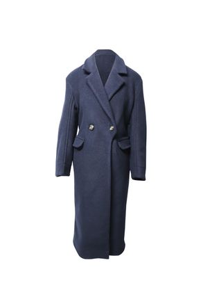 Ganni Ganni Double-Breasted Coat in Navy Blue Wool