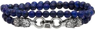 John Varvatos Mens Wolf Beaded Lapis Wrap Bracelet in Blue/Silver at Nordstrom
