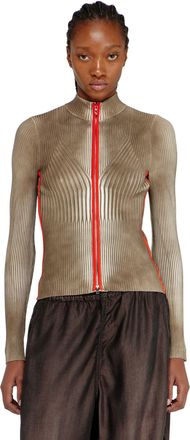 Diesel Ribbed zip cardigan with contrast bands - Knitwear - Woman - Multicolor