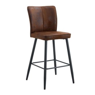 STILVORA Lote De 2 Taburetes De Bar Con Respaldo Ergon&oacute;mico Y Reposapi&eacute;s Cuadrado, Metal Y Tela, Marr&oacute;n Y Negro