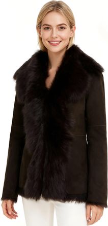 Infinity Leather Womens Brown Sheepskin Toscana Merino Shearling Suede Leather Jacket-Siena