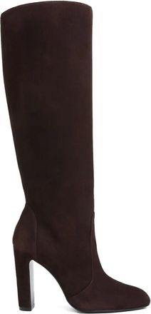 Stuart Weitzman 100mm Vida block heel knee-high boots - women - Suede/Calf Leather/Fabric - 41 - Brown