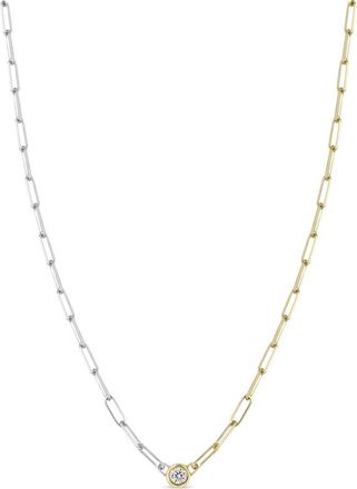 Zoë Chicco Diamond Bezel Mixed Paper Clip Chain Necklace in 14K Yellow Gold at Nordstrom, Size 16