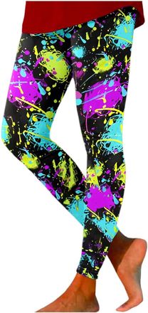 Generic Womens Neon High Waisted Artistic Printed 80s Stretch Leggings Womens Yoga Running Soft Pants Bright Young Women Pants for Gym Fitness Workout Running