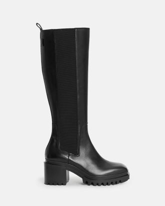 AllSaints Cow Leather Natalia Knee High Leather Boots, Size: UK 3/US 6/EU 36