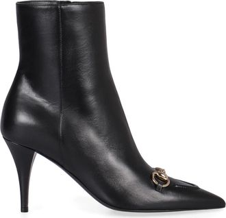 Gucci Enkellaars met Horsebit - Dames - Laarzen met Hak - Zwart - 41 EU - Leer - Schoenen