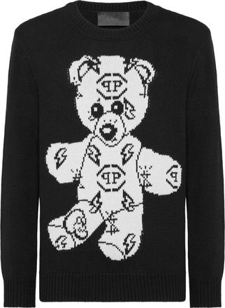 Philipp Plein Pullover Ronde Hals Teddy - Heren - Ronde hals truien - Zwart - L - Katoen - Truien & Vesten