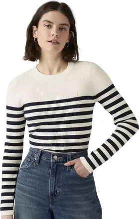 Levi's Dames-trui met lange mouwen, gestreepte geribde kraag (Blauw/Wit)