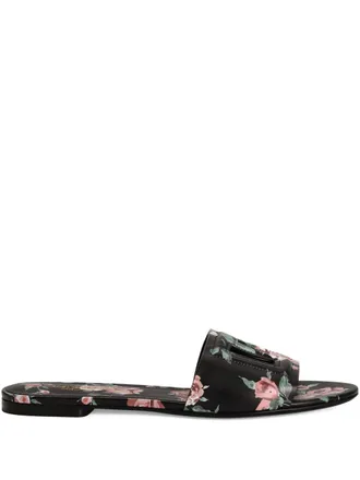 Dolce & Gabbana Womens-Dg Black Floral Print Slide Sandals