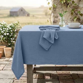 Febronie Mantel + 4 servilletas algod&oacute;n 150x250 azul