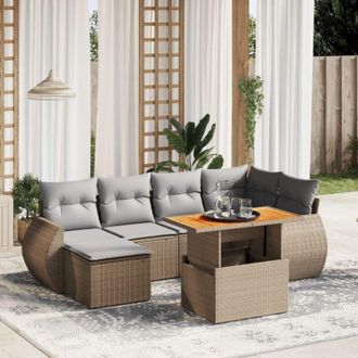 vidaXL Vidaxl - Set Sof&aacute;s De Jard&iacute;n 7 Piezas Y Cojines Rat&aacute;n Sint&eacute;tico Beige
