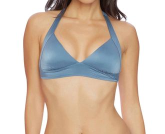Luxe Liquid Halter Bralette Bikini Top In Blue