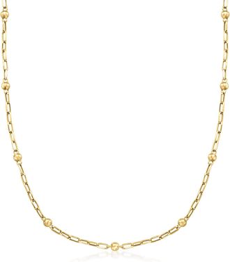 Ross-Simons 18kt Yellow Gold Bead Station Paper Clip Link Necklace