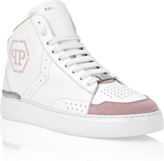 Philipp Plein Leather Mid-Top Sneakers Hexagon Unisex in Rose/pink at Nordstrom, Size 35