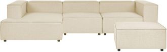 Beliani Sof&aacute; Esquinero 3 Plazas De Lino Beige Negro Con Reposapi&eacute;s Derecho Modular Aprica