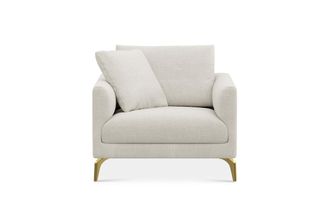 Castlery Lena Armchair Customized, (Performance Linen Weave) Sand (Brass Legs), Spill Resistant, Removable Covers for Grey