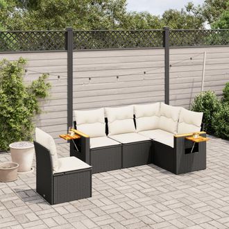 vidaXL Set De Muebles De Jard&iacute;n 5 Pzas Y Cojines Rat&aacute;n Sint&eacute;tico Negro Vidaxl