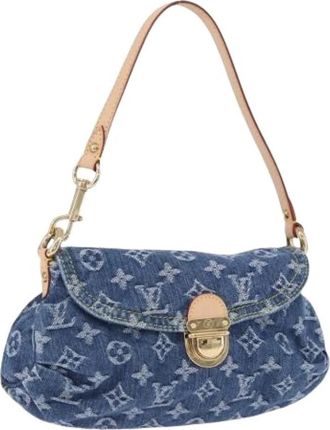 Louis Vuitton Pre-owned Monogram Denim Hand Bag - Dames - Vintage Schoudertas - Blauw - ONE Size - Denim - Vintage