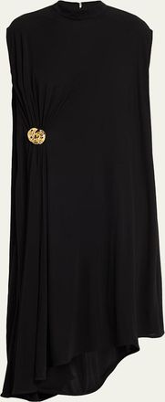Bottega Veneta Mock-Neck Gathered Jersey Asymmetric Midi Dress