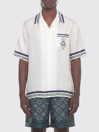 Casablanca Camicia a maniche corte in seta con stampa grafica e collo cubano