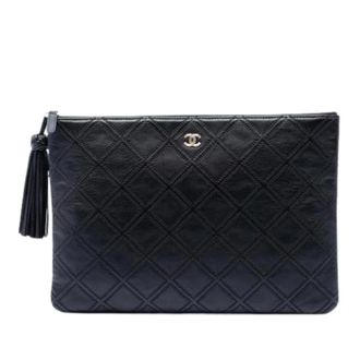 Chanel Pre-owned Quilted Lambskin Clutch - Dames - Pre-owned - Zwart - Maat: ONE Size Zijde